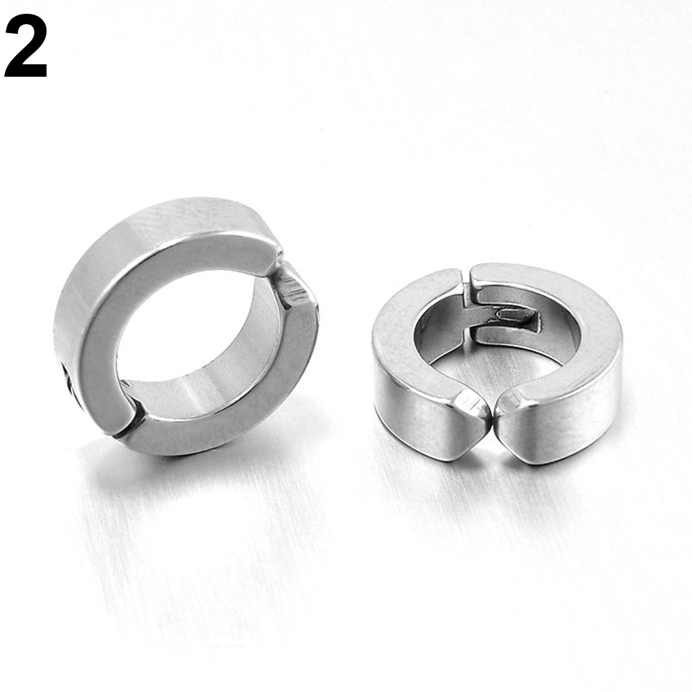 Yesbay 1 Pair Men Stainless Steel Non-Piercing Clip On Ear Stud Cuff Hoop  Earrings-Silver 